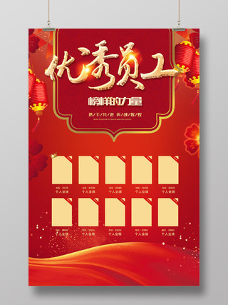 红色喜庆企业公司年终优秀员工榜样的力量海报设计